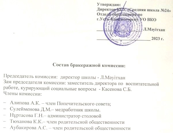 Состав бракеражной комиссии