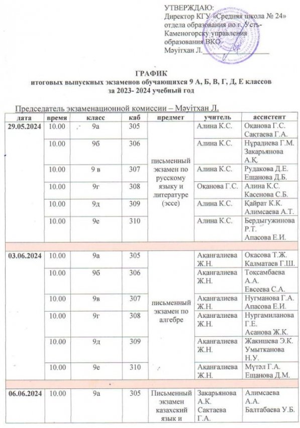 График экзаменов 9 класс